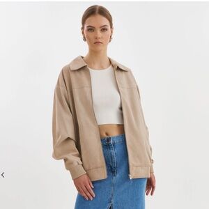 LaMarque Caden Suede Oversized Bomber Jacket Goatskin in “Sand” Tan